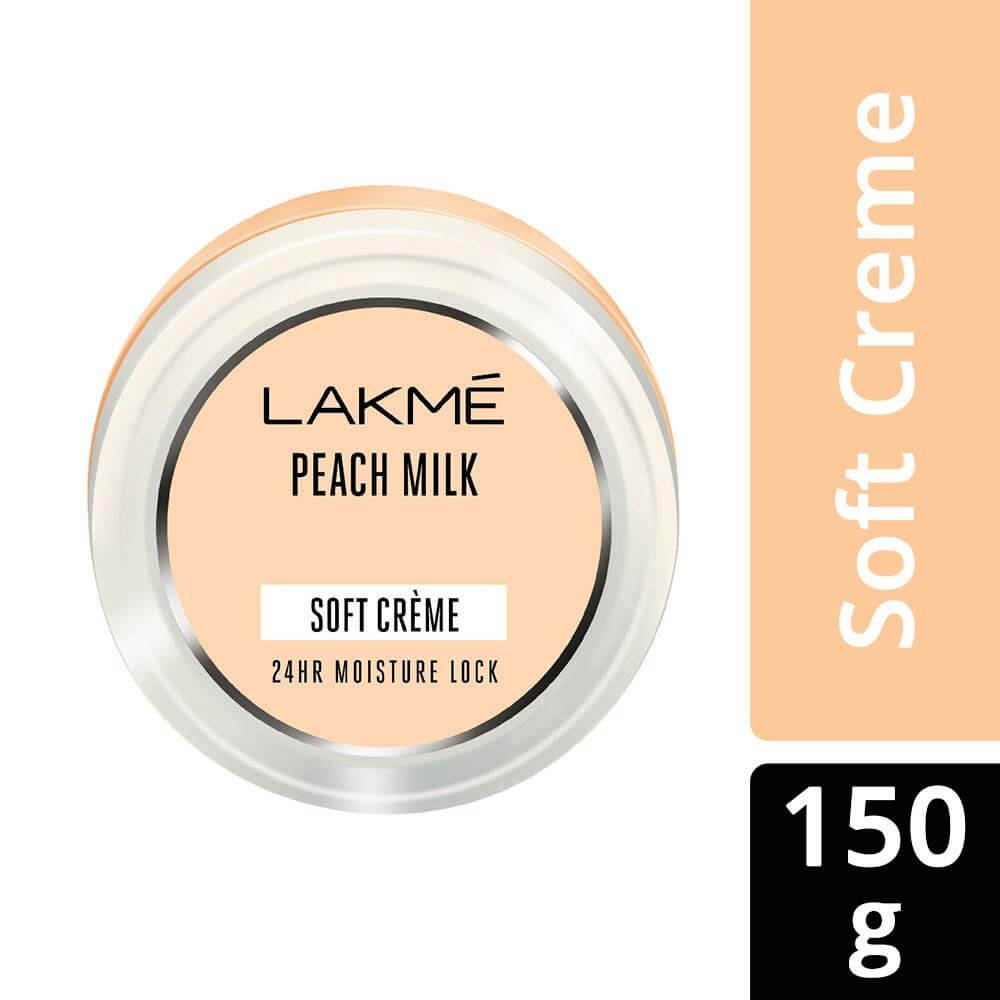 Lakme Peach Milk Soft Crème Moisturizer for Face 150 g, Daily Lightweight Whipped Cream with Vitamin E for Soft, Glowing Skin - Non Oily 24h Moisture
